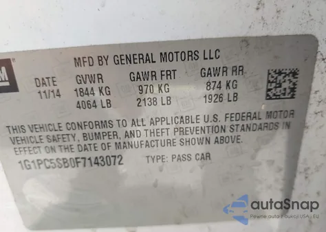 2015 Chevrolet Cruze 1Lt Auto from USA, damaged, VIN 1G1PC5SB0F7143072